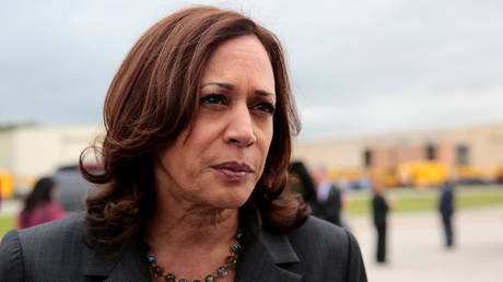 Kamala Harris looks on before her departure at Detroit Metropolitan Wayne County Airport in Romulus, Michigan, July 12, 2021 © Reuters / Rebecca Cook