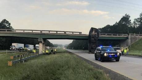 Interstate I-16 in Georgia was blocked after a truck hit an overpass, July 15, 2021