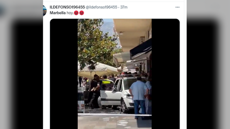 A video posted on Twitter shows the aftermath of a car plowing through sidewalk cafes in Marbella, Spain,