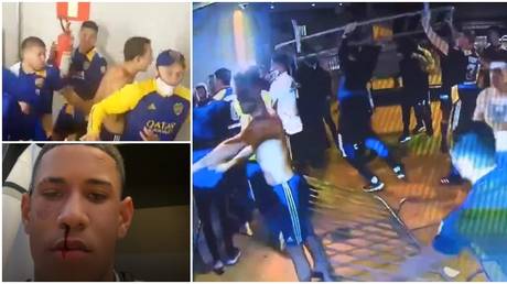 WATCH: Boca Juniors star Rojo wields FIRE EXTINGUISHER in wild scenes as players clash with police following Libertadores defeat