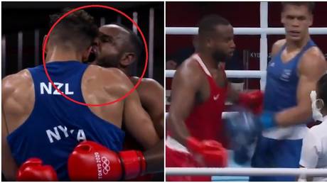 Moroccan heavyweight Youness Baalla got peckish during his Olympic boxing bout. © Twitter