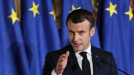 The French President, Emmanuel Macron, during the press conference for the Italian-French summit in Naples. © Marco Cantile/LightRocket via Getty Images