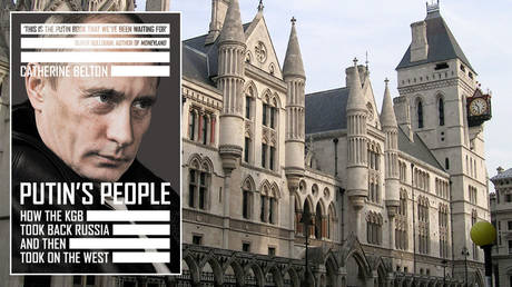 Royal Courts of Justice, London © Wikipedia; (inset) 'Putin's People: How the KGB Took Back Russia and Then Took On the West' by Catherine Belton © Farrar, Straus and Giroux