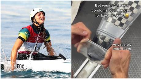 Condoms for kayak repairs: Aussie Olympian champ shows contraceptives being put to bizarre use for last-minute boat fix (VIDEO)