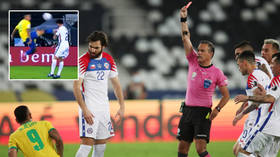 Brazil star Gabriel Jesus sees red for horror kung-fu lunge at face of opponent – but Neymar defends it as ‘just bad luck‘ (VIDEO)