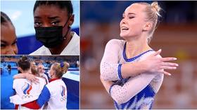 GOLDEN GIRLS: Russian team clinch Olympic gymnastics title to end US dominance in dramatic final after Biles withdraws