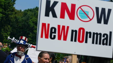 Protest against masks and coerced vaccination in Central Park, New York City, July 24, 2021.