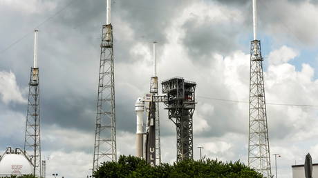 An Atlas V rocket carrying Boeing's CST-100 Starliner capsule is prepared for launch to the International Space Station for a do-over test flight in Cape Canaveral, Florida, August 2, 2021.
