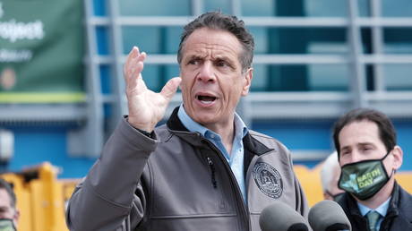 FILE PHOTO: New York Governor Andrew Cuomo gestures as he speaks during an event in East Rockaway, New York.