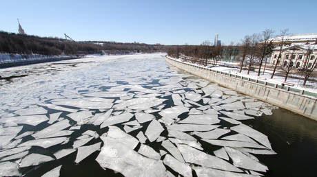 Broken ice on the Moscow River.