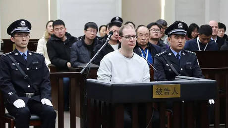 Robert Lloyd Schellenberg during his retrial. Handout by the Intermediate Peoples' Court of Dalian via AFP.
