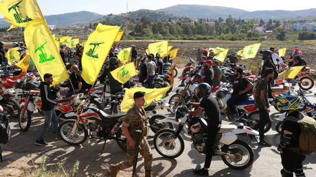 FILE PHOTO: Supporters of Hezbollah in Kfar Kila near the border with Israel, southern Lebanon
