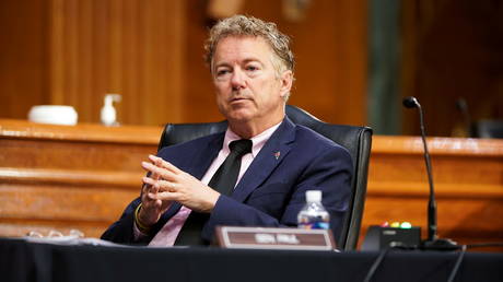 Senator Rand Paul (May 11, 2021 file photo) was given a 7-day ban on YouTube for criticizing censorship and the effectiveness of face masks.