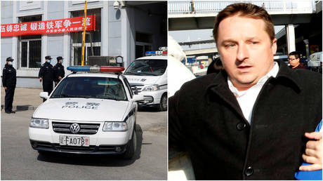 FILE PHOTOS: (L) Police cars exit the court where Michael Spavor stood trial, in Dandong, China, March 19, 2021; (R) Spavor is seen at an airport in Beijing, China January 13, 2014.