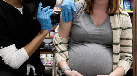 Pregnant woman receives a vaccine Covid-19 vaccine in Schwenksville, Pennsylvania