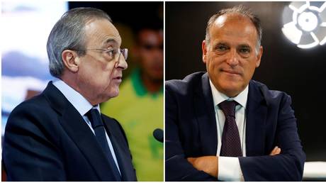 Real Madrid and La Liga presidents Florentino Perez and Javier Tebas are embroiled in a bitter row. © Reuters