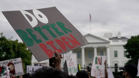 Demonstrators outside the White House in Washington, as the Taliban took over Kabul, August 15, 2021