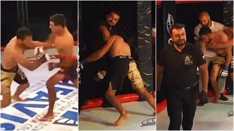 Referee SMIRKS as he puts Russian MMA fighter to sleep just seconds after his opponent knocked him out (VIDEO)