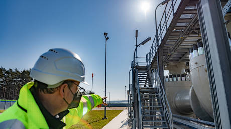 Onshore facilities at the Nord Stream 2 gas distribution center in Lubmin, Germany, March 31, 2021.