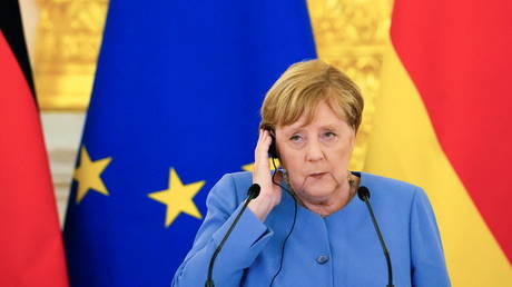 Chancellor Angela Merkel attends a news conference following talks with President Vladimir Putin at the Kremlin in Moscow, Russia on August 20, 2021.