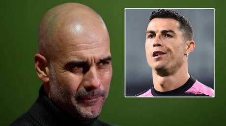 Pep Guardiola (left) could have Cristiano Ronaldo within his Man City ranks by the end of the transfer window © Toby Melville / Reuters | © Massimo Pinca / Reuters