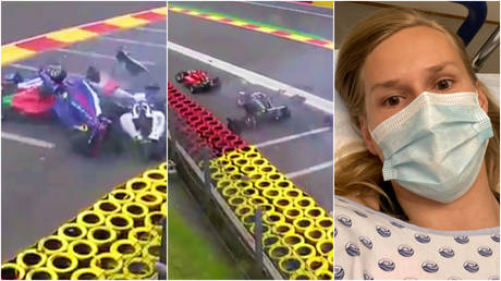 ‘I had an angel on my shoulder’: Racing ace escapes unharmed following brain scan after 6 female drivers suffer huge crash (VIDEO)