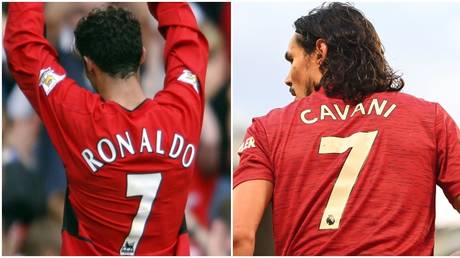 Cristiano Ronaldo and Edinson Cavani are both listed as Manchester United's number '7'. © Action Images