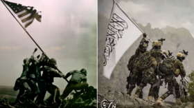 Ultimate insult? Taliban fighters mock iconic Iwo Jima flag raising photo, posing in seized US military gear