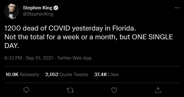 ‘This is fiction’: Confused Stephen King makes claim about ‘1,200 dead’ of Covid in Florida in ONE day, others eat up and spread