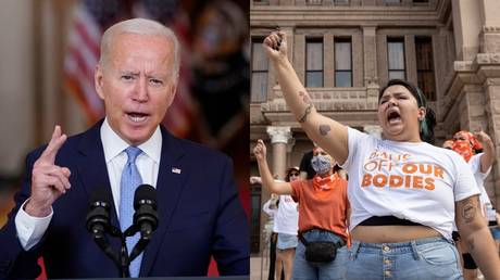 Joe Biden, seen alongside a pro-abortion activist in Austin, Texas, September 1, 2021 © AP Photo / Evan Vucci and Jay Janner