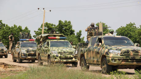 FILE PHOTO. Nigerian soldiers on patrol.