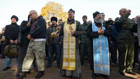 Orthodox activists protest against a planned LGBT rally in St. Petersburg in 2013.