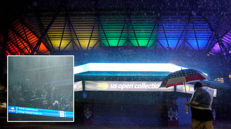 ‘It’s been crazy’: Tennis fans warned of ‘dangerous & life-threatening situation’ as former hurricane beats US Open roof (VIDEO)