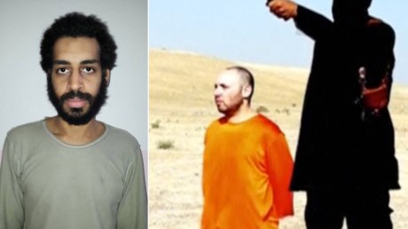 (L) Alexanda Kotey, member of an English-speaking terrorist cell dubbed The Beatles (R) Another member of the cell, known as ‘Jihadi John’, stands next to captive American-Israeli journalist Steven Sotloff