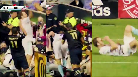 USA star hailed for ‘elite time wasting‘ after launching two balls into crowd & taking comedy dive to help 10-man team win (VIDEO)