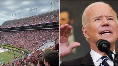 College football crowds have voiced their disapproval of president Joe Biden. © Twitter / @OldrowAuburn / Reuters