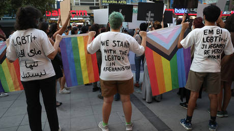 FILE PHOTO: Members of the Turkish LGBT+ community hold a solidarity protest in Ankara on August 25, 2021