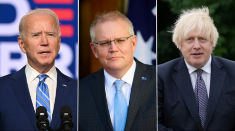 (L) Joe Biden. © AFP / JIM WATSON; (C) Scott Morrison. © AFP / ROHAN THOMSON; (R) Boris Johnson. © Reuters / Christopher Furlong