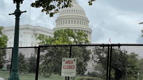 Security fencing around the US Capitol ahead of an expected rally support of January 6 defendants in Washington, September 17, 2021.