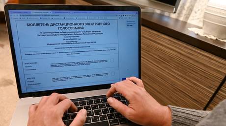A resident of Moscow participates in remote electronic voting in the elections of deputies of the State Duma of the Russian Federation. © Sputnik / Vladimir Fedorenko
