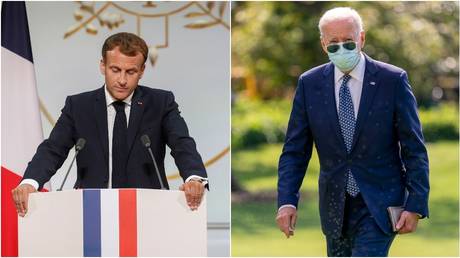 French President Emmanuel Macron (left) and US President Joe Biden, September 20, 2021.