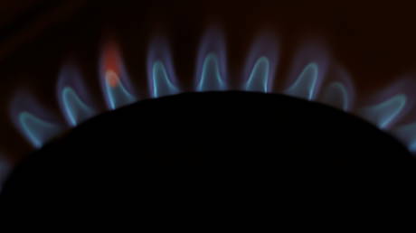 Flames come out of a domestic gas ring on a stove in Manchester, Britain on September 20, 2021.