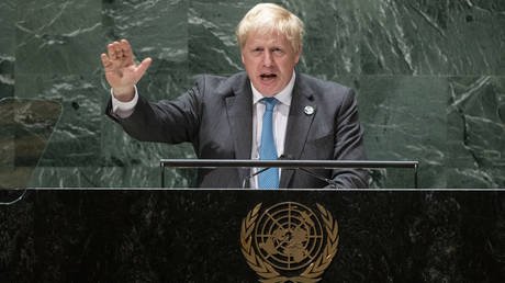 British Prime Minister Boris Johnson addresses the 76th Session of the United Nations General Assembly, Wednesday, Sept. 22, 2021, at U.N. headquarters. © AP Photo / Eduardo Munoz