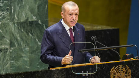 Turkish President Recep Tayyip Erdogan addresses the 76th Session of the United Nations General Assembly