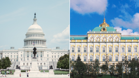 (L) The U.S. Capitol building, Washington. © Unsplash / Jose Matute; (R) Kremlin, Moscow, Russia. © Getty Images / DeAgostini