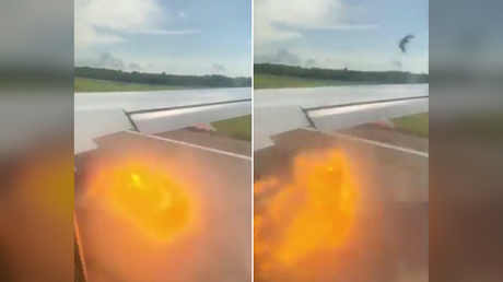 Stills from a video circulating on social media show the moment birds hit a passenger jet during takeoff in Varadero, Cuba.