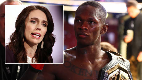 Israel Adesanya (right) is not overjoyed with the lockdown restrictions imposed by Jacinda Ardern's New Zealand government © Fiona Goodall / Reuters | © Mark J Rebilas / USA Today Sports via Reuters