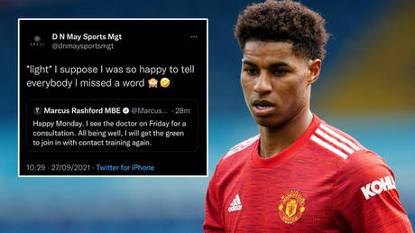 Marcus Rashford has been accused of outsourcing a tweet © Jon Super / Reuters | © Twitter / footballforall