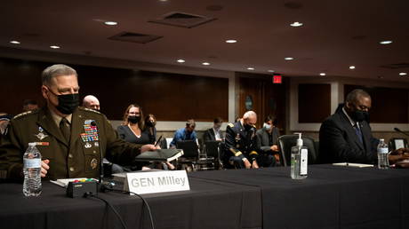Gen. Mark Milley and US Defense Secretary Lloyd Austin at hearing on military operations in Afghanistan on Capitol Hill