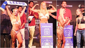 ‘I wasn’t doing it to be a meme’, protests boxing boss Hearn before ‘Blonde Bomber’ strips to her lingerie at new weigh-in (VIDEO)